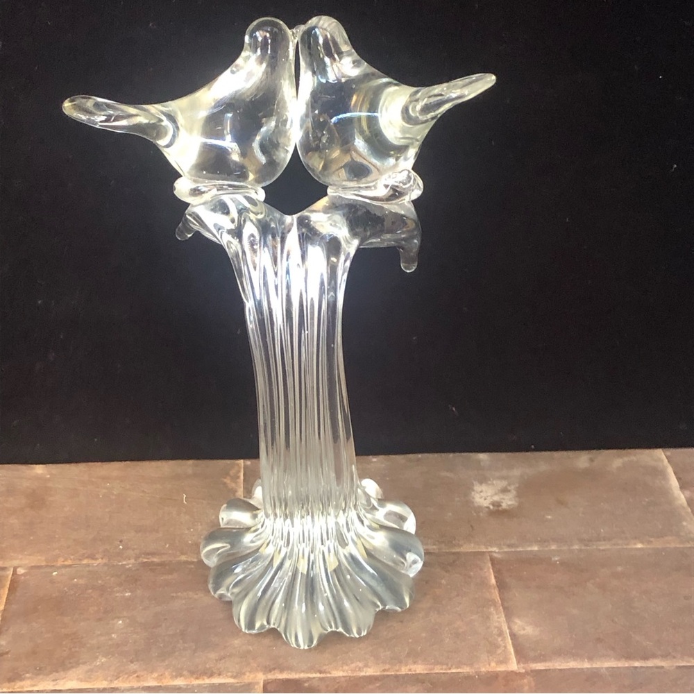 Vintage Mid-Century Modern Handmade Crystal 2 Love Birds on Tree Branch Figurine - Picture 4 of 9